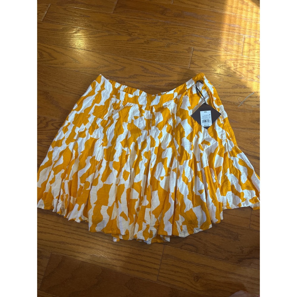 Ava & Viv Women XXL Orange White Abstract Print Rayon Mini Skirt NWT